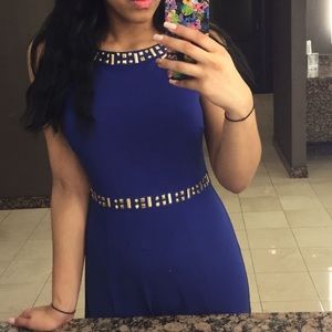 Long Blue Jersey Formal Dress
